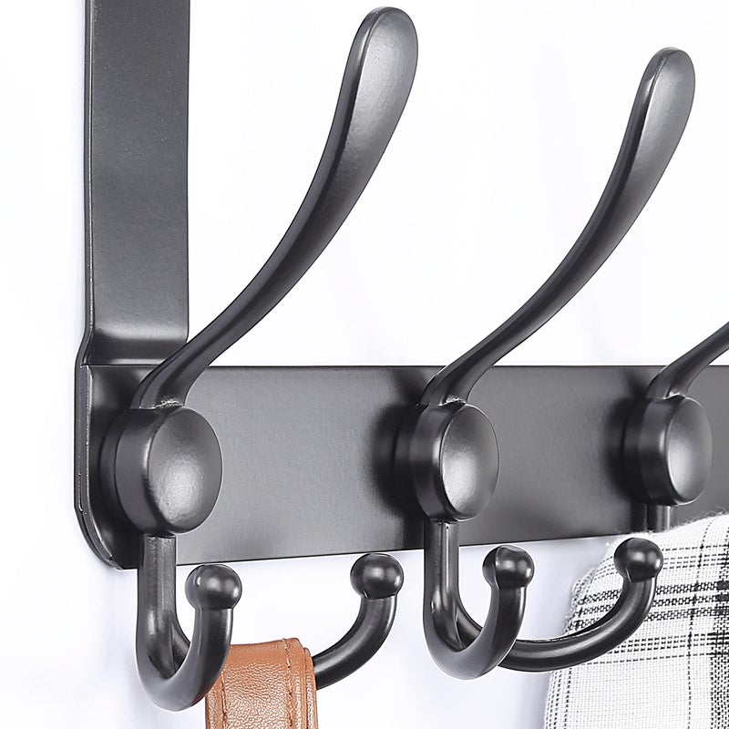 Dseap Over The Door Hook Hanger - Fits 1 3/8" to 1 3/4" Standard Doors | 5 Tri Hooks Heavy Duty Towel/Coat Rack | Door Organizer for Clothes, Jackets, Hats, Towels, Black - Image 3